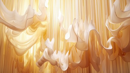 Poster - Ethereal Fabric Waves Flowing in Soft Golden Light and Texture