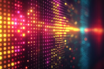 Fototapete - Colorful glowing particles flowing across digital display in stripes of light