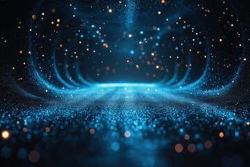 Poster - Blue particles flowing and glowing on dark background