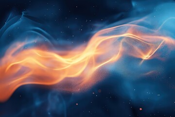 Fototapete - Abstract orange and blue particles flowing in digital space