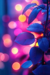Poster - Wet leaves glowing in neon lights at night