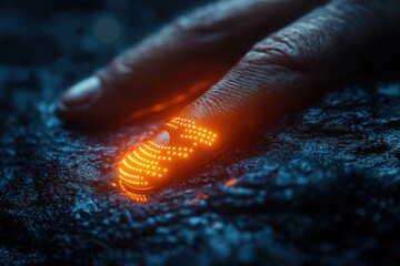 Poster - Finger touching surface with glowing digital fingerprint scanner