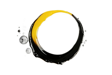 Poster - Abstract circle design with yellow and black paint creating a modern artistic visual element on white background