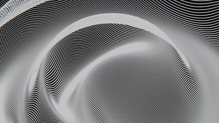 Poster - Wavy dot pattern in deep blue tones on a dark background, creating an abstract, futuristic design with a sense of depth, movement, and optical illusion.......