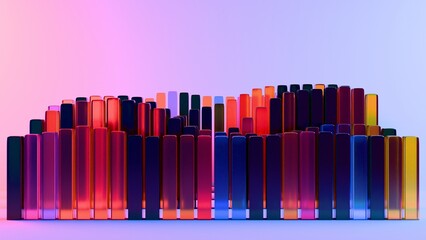 Poster - 3D bars in pink, orange, and black arranged in a minimal, modern composition against a soft pastel gradient background, creating a stylish, data-inspired visual design........