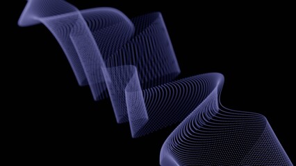 Leinwandbilder - Flowing dotted lines forming twisting wave patterns on a black background, creating a dynamic, futuristic, and minimal abstract design........