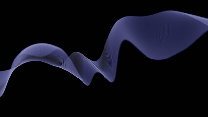Poster - Flowing dotted lines forming twisting wave patterns on a black background, creating a dynamic, futuristic, and minimal abstract design........