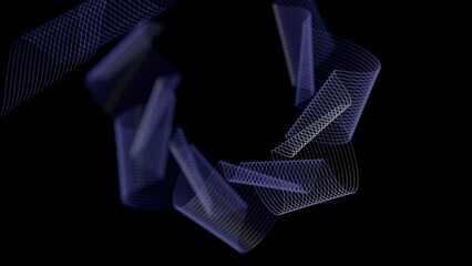 Poster - Glowing swirling lines forming a twisting wave pattern on a black background, creating a dynamic abstract design with a minimalistic, futuristic aesthetic........