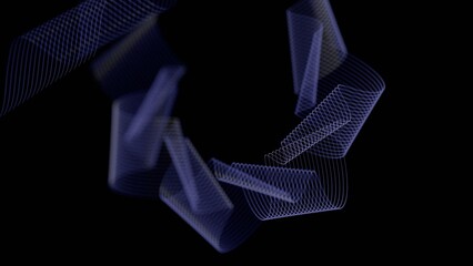 Poster - Glowing swirling lines forming a twisting wave pattern on a black background, creating a dynamic abstract design with a minimalistic, futuristic aesthetic........