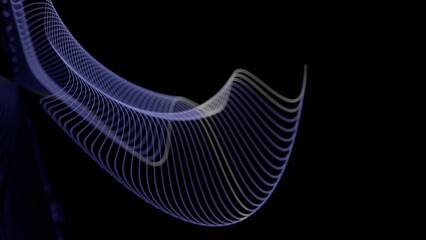Aufkleber - Curved glowing lines forming a fluid wave pattern on a black background, creating a minimal and futuristic abstract design........