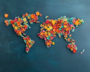Poster - A world map made of glowing flowers blooming on a chalkboard