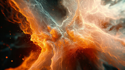 Wall Mural - Dynamic abstract art featuring vibrant orange and blue colors, resembling cosmic energy and fluid motion. This captivating image evokes sense of wonder and creativity