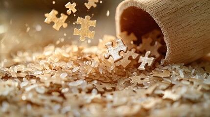 Poster - An abstract composition of puzzle pieces and rice grains blending into waves