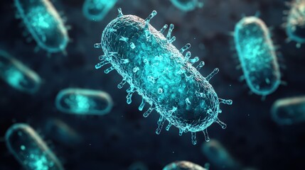 Poster - Vibrant 3D Illustration of Bacteria in Microscopic View