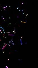 Poster - Neon-colored dots, lines, and shapes floating across a black background, forming a vibrant, futuristic scene with hints of cosmic geometry and minimalistic design.