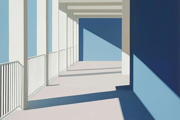 Poster - sunlight casting shadows in modern minimalist architectural space