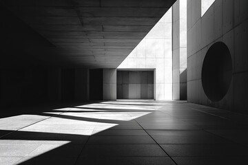 Poster - Sunlight creating shadows in modern concrete building