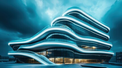 Poster - Futuristic Architectural Design with LED Lighting and Unique Shape