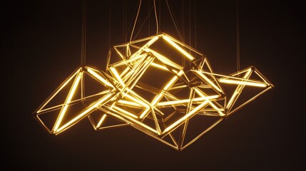Poster - Modern Abstract Pendant Light Installation with Bright Yellow Glow