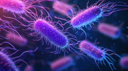 Poster - Colorful Microorganisms in a Dark Background with Vibrant Details
