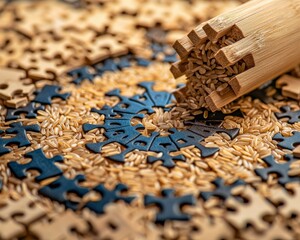 Poster - An intricate mandala made of rice grains and puzzle shapes