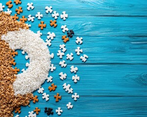 Poster - An intricate mandala made of rice grains and puzzle shapes
