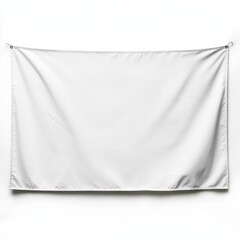 Poster - Blank White Textile Banner Hanging on Wall, Ready for Custom Print or Message.