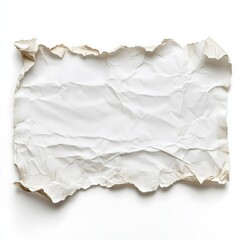 Fototapete - Crumpled White Paper Texture with Torn Edges, Ideal for Backgrounds and Overlays in Graphic Design Projects
