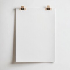 Poster - Minimalist Mockup: Blank White Poster on a White Wall with Clips, Ready for Your Design