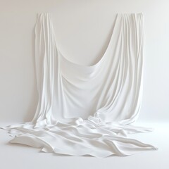 Poster - Minimalist White: Draped Fabric on White Background, Abstract Still Life with Soft Light and Texture, Elegant Design