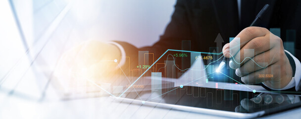 Aufkleber - Analysis finance grow graph and market investment.Business strategy and data on economic growth graph chart.	
Business finance growth and graph chart diagram and analysing sale data.