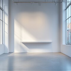 Aufkleber - Sunlit Modern Minimalist Room Interior with White Walls, Windows, and Concrete Floor in a Gallery Setting