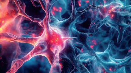 Poster - A vibrant, abstract representation of neurons showcasing intricate structures and glowing colors, illustrating the complexity of neural networks.