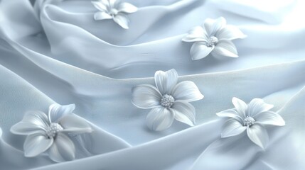 Poster - Delicate White Flowers on Soft Sheer Fabric Background