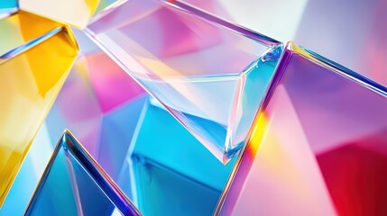 Poster - Vibrant Geometric Shapes with Reflections and Colorful Light Play
