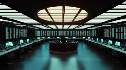Fototapete - Modern Control Room with Technology and Data Display