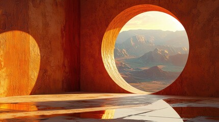 Poster - Abstract View Through Circular Opening in Orange Color Room