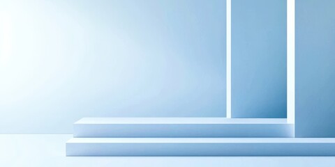 Wall Mural - a blue wall with a white floor and a blue staircase