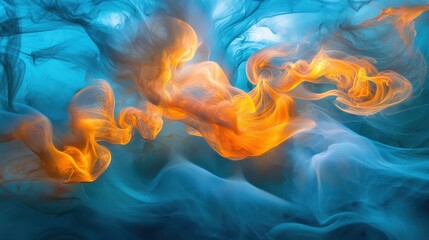 Poster - Colorful Abstract Swirl of Orange and Blue Smoke on Background