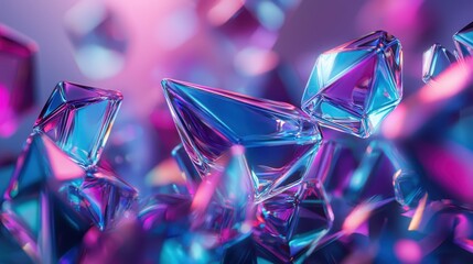 Poster - Colorful Crystal Shapes with Reflections and Light Effects
