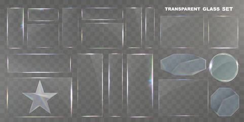 Wall Mural - transparent glass set with smooth edges, reflections, glare, and prismatic light effects. various ge