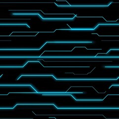 Poster - High-Tech Circuit Board Pattern with Neon Blue Digital Glow on Dark Background for Modern Designs