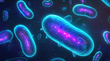 Poster - Colorful Abstract Bacteria Cells in a Dark Cosmic Background