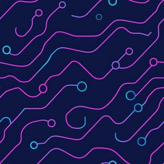 Poster - Futuristic Cyberpunk Pattern with Glowing Neon Lines on Dark Background for Creative Projects