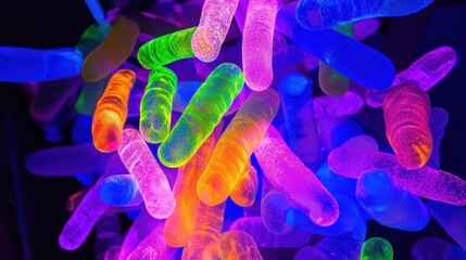 Poster - Colorful Abstract Design with Neon Bacteria and Microorganisms Glow