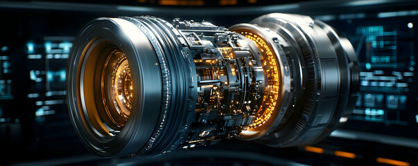 Poster - Futuristic engine, digital backdrop. Tech design