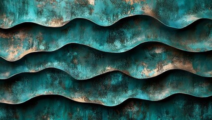 Wall Mural - Wave Patterned Copper: Abstract waves form in a weathered copper texture background, the patterns creating a striking visual, evoking both an industrial aesthetic and a sense of natural flow.