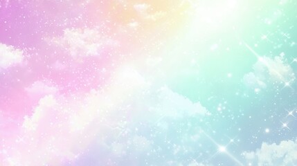 Poster - Soft Pastel Sky with Glittering Stars and Dreamy Clouds Background