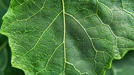 Wall Mural - close-up of a minimalist green leaf with dewdrops reflecting natural beauty in soft lighting