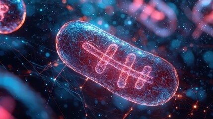 Poster - Abstract Illustration of Cellular Structure with Glowing Elements